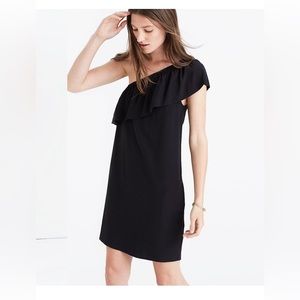 NEW Madewell One Shoulder 100% Silk Ruffle Black Dress - SOLD OUT